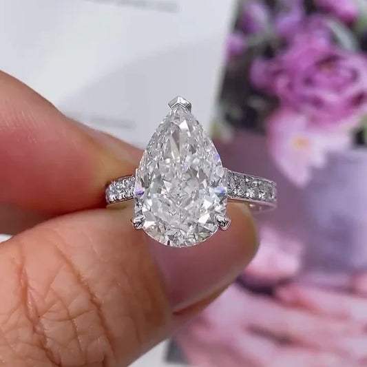 7.00 TCW pear lab grown diamond engagement ring IGI certified channel set cathedral design luxury bridal wedding ring gift for women jewelry