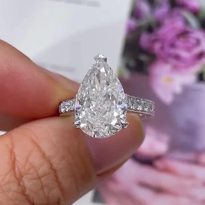 7.00 CT Pear Lab Grown Diamond Engagement Ring | Channel Set Cathedral Ring | IGI Certified