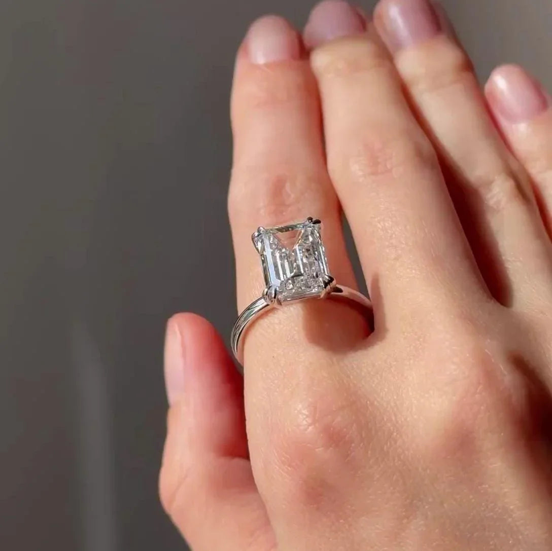 7.00ct emerald shaped lab grown diamond solitaire ring IGI certified signature setting engagement ring luxury bridal wedding jewelry gift women