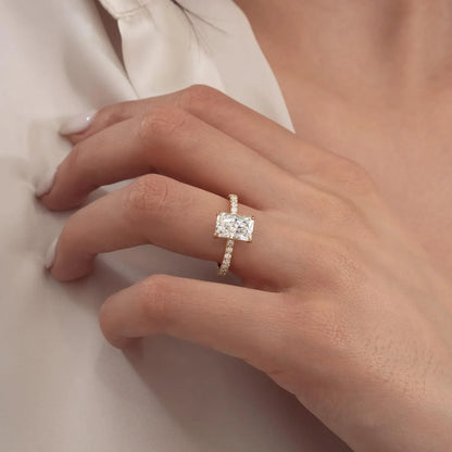 7.0ct radiant cut lab grown diamond ring IGI style Juliette hidden halo setting luxury bridal engagement wedding promise anniversary ring for women