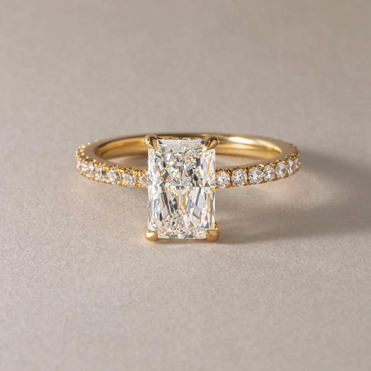 7.0ct radiant cut lab grown diamond ring Juliette setting hidden halo IGI style luxury engagement wedding ring anniversary promise gift for her women