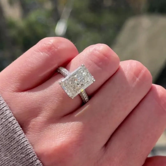 Luxury 7.30 TCW radiant lab grown diamond engagement ring IGI certified cathedral hidden halo design bridal wedding ring elegant gift for women