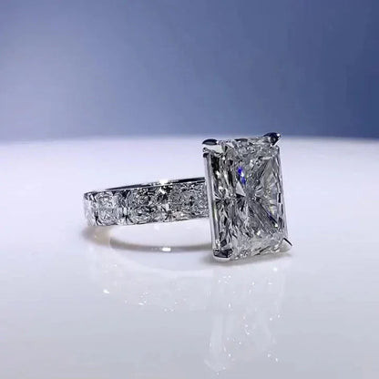 7.00 CT radiant shaped lab grown diamond ring IGI certified hidden halo cathedral engagement ring luxury bridal wedding jewelry gift for women