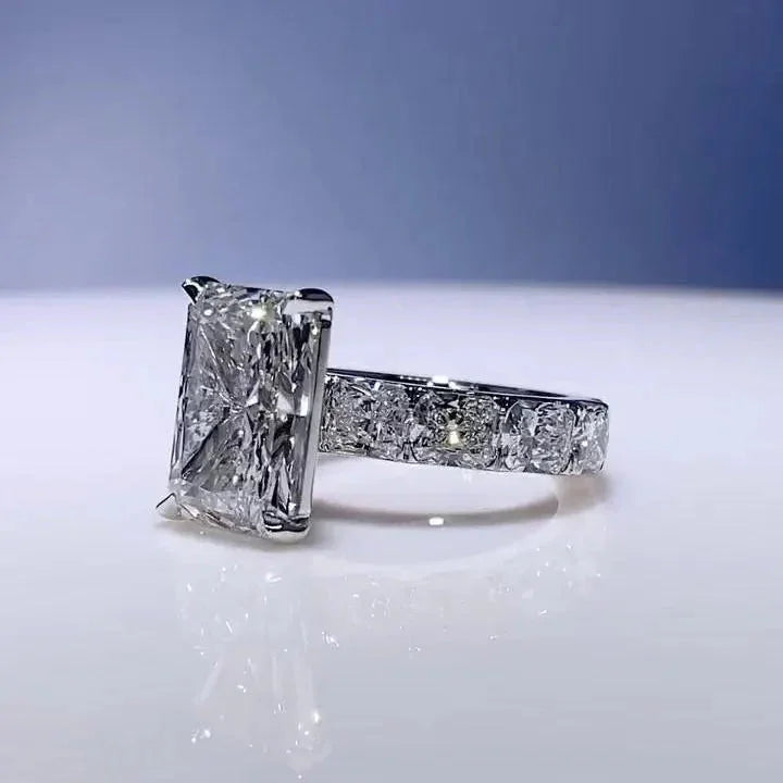 7.30 TCW Radiant Lab Grown Diamond Engagement Ring | Hidden Halo Cathedral Ring | IGI Certified 