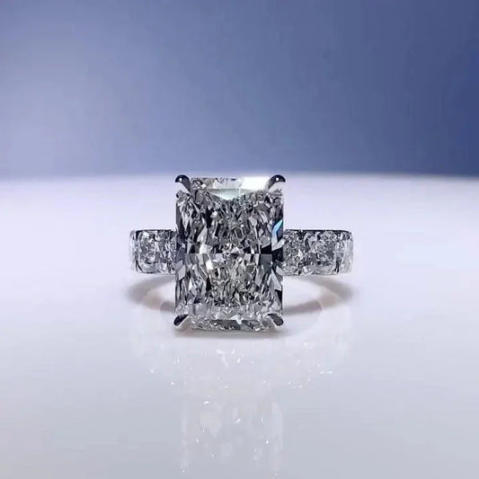 7.30 TCW Radiant Lab Grown Diamond Engagement Ring | Hidden Halo Cathedral Ring | IGI Certified 