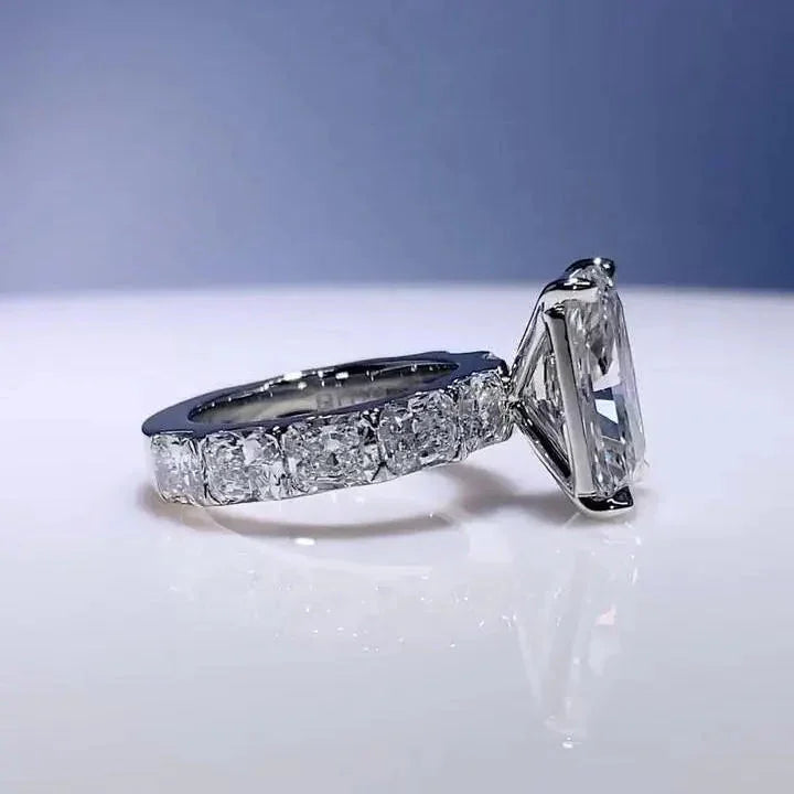 7.00 CT radiant lab grown diamond engagement ring IGI certified cathedral hidden halo setting luxury bridal wedding ring anniversary gift women jewelry