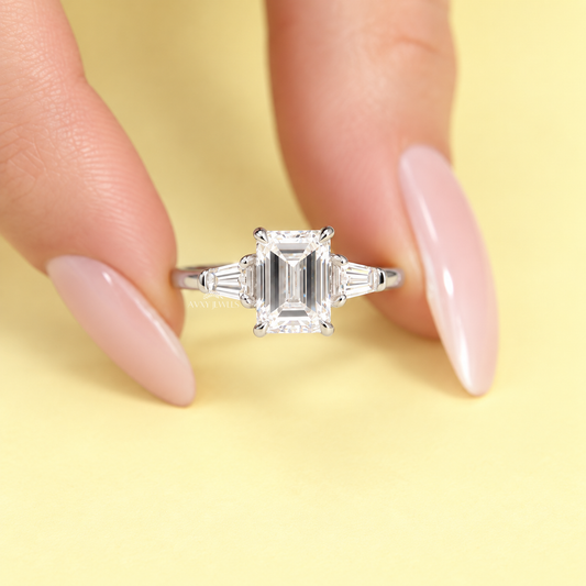 3.00ct Emerald Cut Lab Grown Diamond Engagement Ring, Elegant Wedding Jewelry with IGI Certification and Timeless Appeal