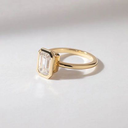 7ct emerald cut lab grown diamond solitaire ring full bezel setting engagement ring IGI style luxury bridal jewelry wedding gift for her women