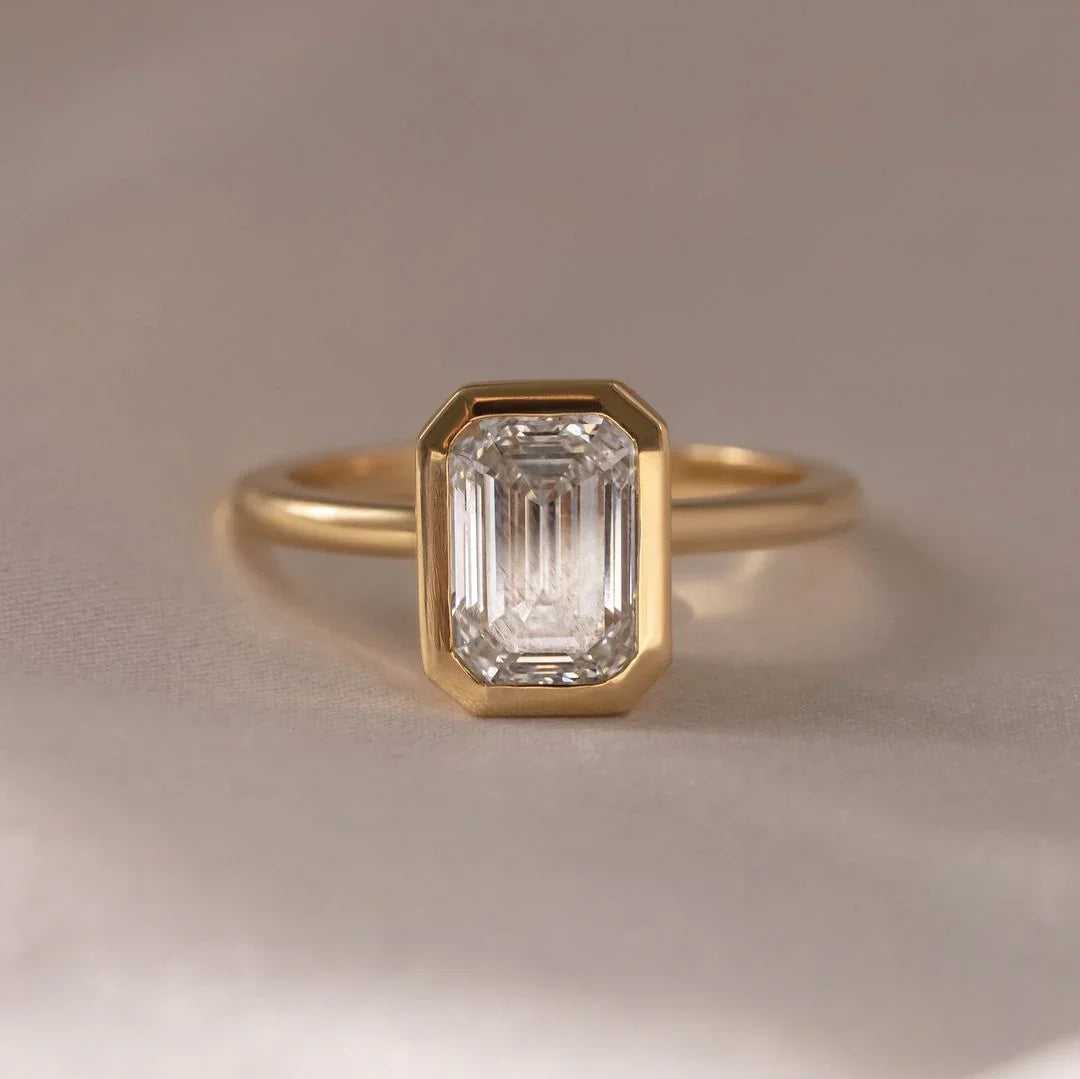 7ct Emerald Solitaire Full Bezel Lab Grown Diamond Ring Unique Bridal Jewelry Collection Luxurious Engagement Rings for Her 