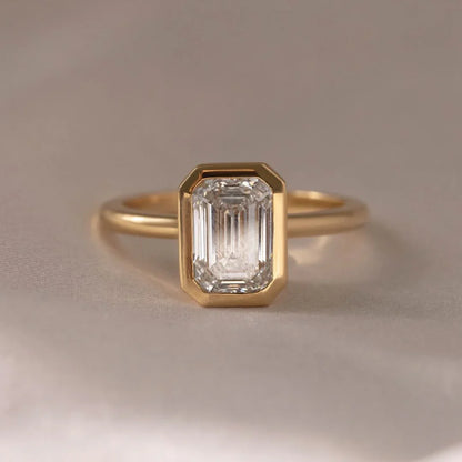 7ct Emerald Solitaire Full Bezel Lab Grown Diamond Ring Unique Bridal Jewelry Collection Luxurious Engagement Rings for Her 