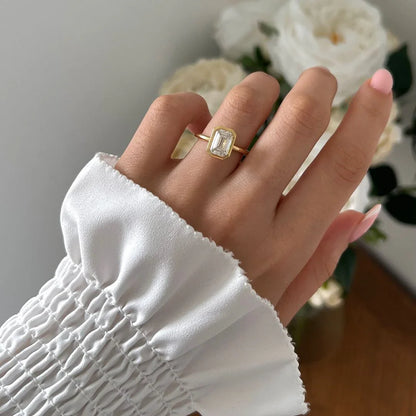 7ct Emerald Solitaire Full Bezel Lab Grown Diamond Ring Unique Bridal Jewelry Collection Luxurious Engagement Rings for Her 