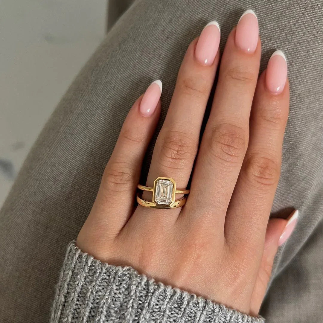 7ct Emerald Solitaire Full Bezel Lab Grown Diamond Ring Unique Bridal Jewelry Collection Luxurious Engagement Rings for Her 