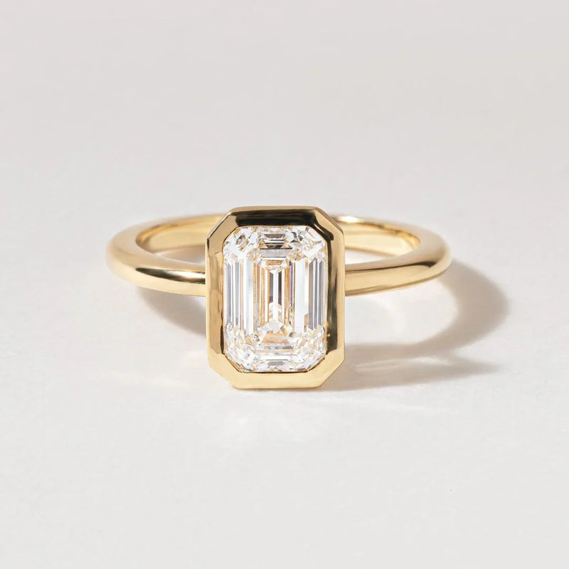 7ct Emerald Solitaire Full Bezel Lab Grown Diamond Ring Unique Bridal Jewelry Collection Luxurious Engagement Rings for Her