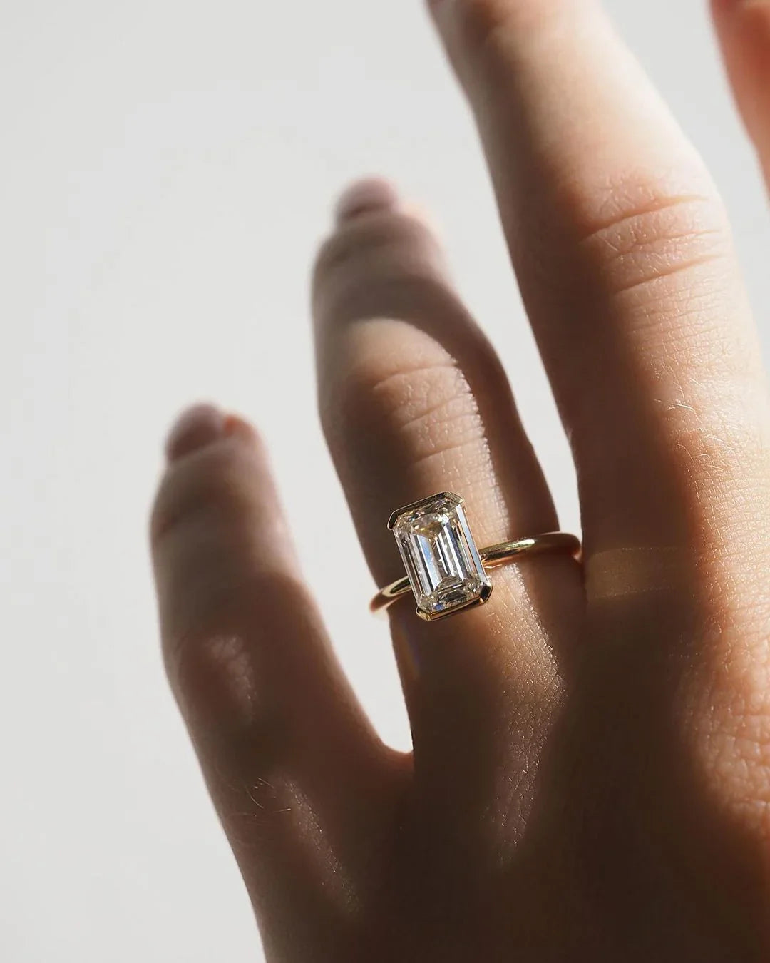 7ct emerald cut lab grown diamond solitaire ring half bezel setting engagement ring IGI style luxury wedding bridal jewelry gift for her women