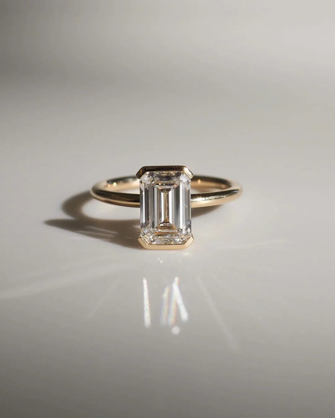 IGI style 7ct emerald cut lab grown diamond solitaire ring half bezel engagement bridal wedding luxury jewelry exclusive gift for her women ring