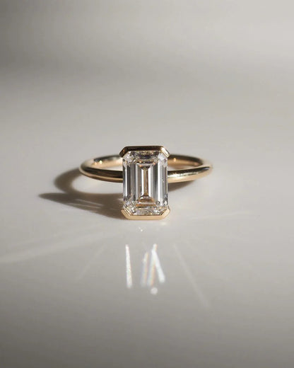 IGI style 7ct emerald cut lab grown diamond solitaire ring half bezel engagement bridal wedding luxury jewelry exclusive gift for her women ring