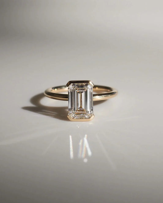 IGI style 7ct emerald cut lab grown diamond solitaire ring half bezel engagement bridal wedding luxury jewelry exclusive gift for her women ring