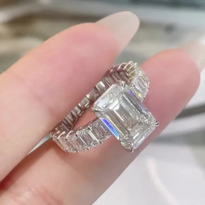 IGI certified 8.00 TCW emerald cut lab grown diamond ring 5 CT center stone with 3 CT side stones engagement bridal wedding luxury gift women ring