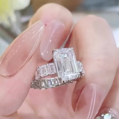Luxury 8.00 TCW emerald lab grown diamond engagement ring IGI certified 5 CT center 3 CT side diamonds bridal wedding ring elegant gift women