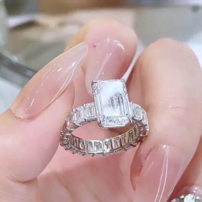 Emerald cut 8.00 TCW lab grown diamond engagement ring IGI certified 5 CT center with 3 CT side stones luxury bridal wedding ring gift women jewelry
