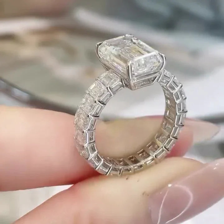 8.00 TCW Emerald Lab Grown Diamond Engagement Ring | 5 CT Center with 3 CT Side Stones | IGI Certified 