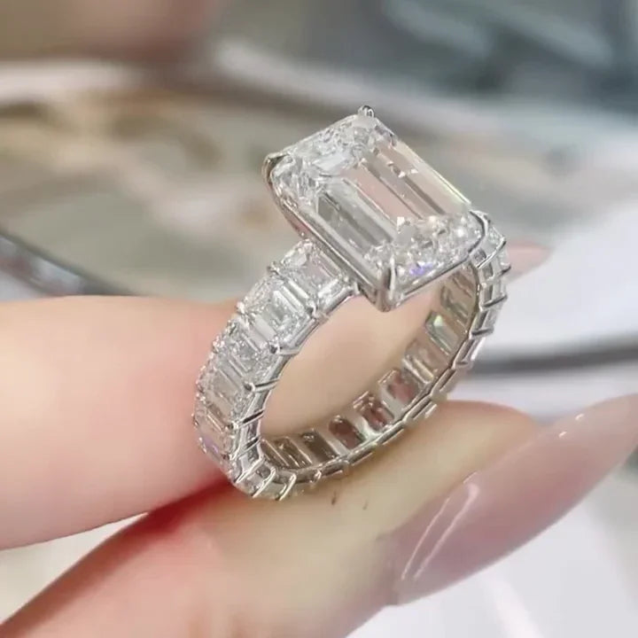 8.00 TCW Emerald Lab Grown Diamond Engagement Ring | 5 CT Center with 3 CT Side Stones | IGI Certified 