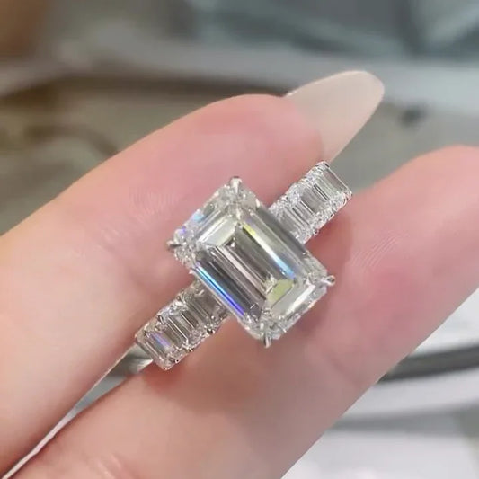 8.00 TCW emerald lab grown diamond engagement ring IGI certified 5 CT center 3 CT side stones luxury bridal wedding ring gift for women jewelry