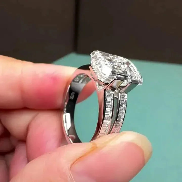IGI certified 8.00 TCW emerald cut lab grown diamond ring channel set baguette double band engagement bridal wedding luxury gift women ring jewelry