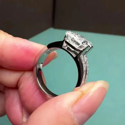 8.00 TCW emerald shaped lab grown diamond ring channel set baguette double band IGI certified engagement bridal wedding luxury jewelry for women