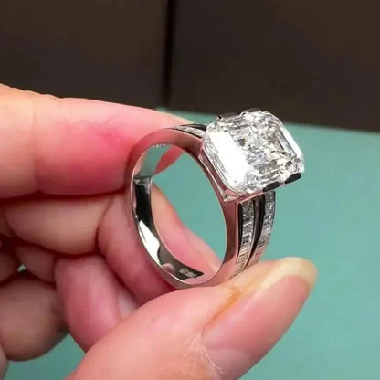 8.00 TCW Emerald Lab Grown Diamond Engagement Ring | Channel Set Baguette Double Band | IGI Certified 