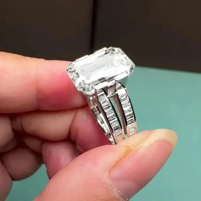 8.00 TCW Emerald Lab Grown Diamond Engagement Ring | Channel Set Baguette Double Band | IGI Certified 
