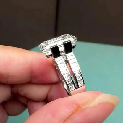 8.00 TCW Emerald Lab Grown Diamond Engagement Ring | Channel Set Baguette Double Band | IGI Certified 