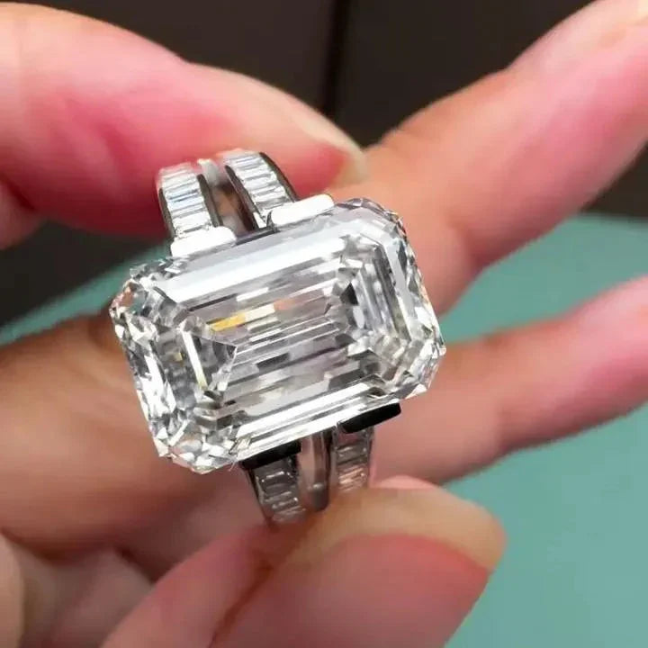 8.00 TCW emerald lab grown diamond engagement ring IGI certified channel set baguette double band luxury bridal wedding ring gift for women jewelry