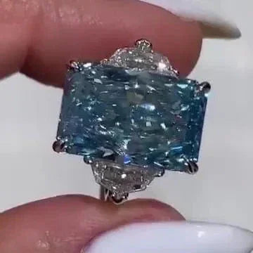 IGI certified 7.00 CT radiant cut fancy blue lab grown diamond ring Cadillac side stone engagement bridal wedding luxury gift women ring jewelry