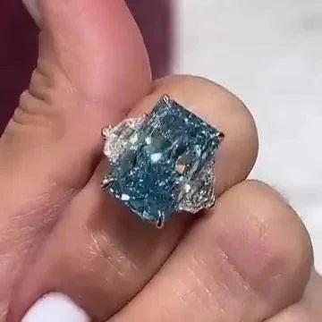 Luxury 7.00 CT fancy blue radiant lab grown diamond engagement ring IGI certified Cadillac side stone design bridal wedding ring for women