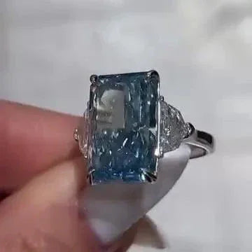 8.00 TCW Fancy Blue Radiant Lab Grown Diamond Engagement Ring | Cadillac Side Stone Design | IGI Certified 