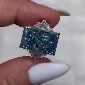 8.00 TCW Fancy Blue Radiant Lab Grown Diamond Engagement Ring | Cadillac Side Stone Design | IGI Certified 