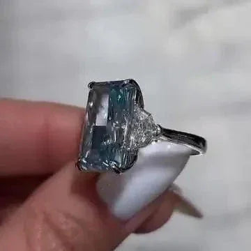 8.00 TCW Fancy Blue Radiant Lab Grown Diamond Engagement Ring | Cadillac Side Stone Design | IGI Certified 