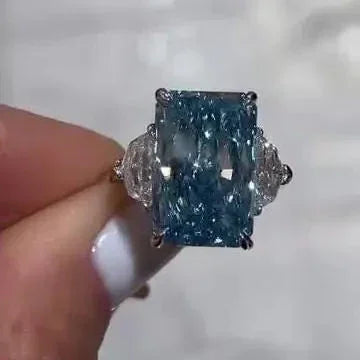 8.00 TCW fancy blue radiant lab grown diamond engagement ring IGI certified Cadillac side stones luxury bridal wedding ring gift for women jewelry