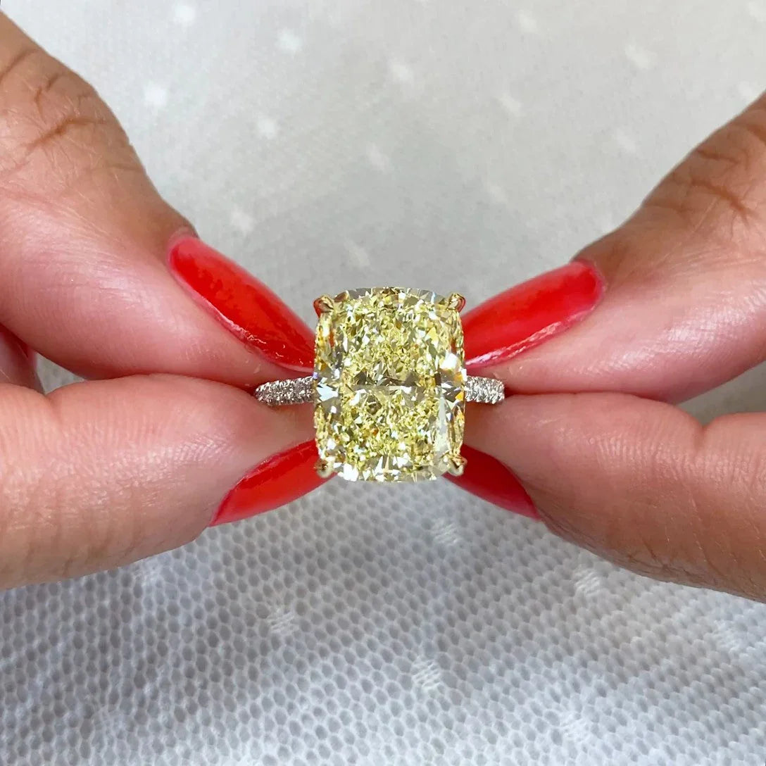 7.00 CT Fancy Yellow Cushion Lab Grown Diamond Engagement Ring IGI Certified, Hidden Halo design, luxury bridal wedding ring, anniversary gift