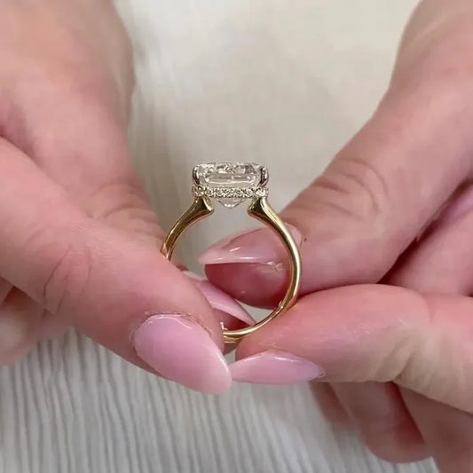 8.20 TCW Emerald Cut Lab Grown Diamond Engagement Ring Hidden Halo IGI Certified Bridal Ring Wedding Ring Anniversary Gift Luxury Fine Jewelry