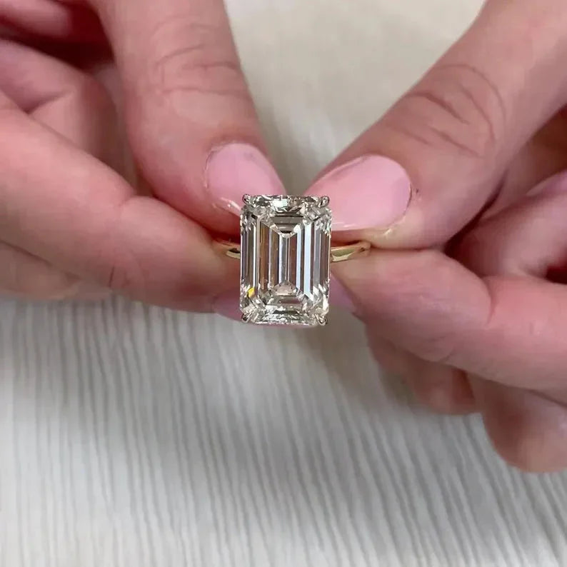 8.20 TCW Emerald Lab Grown Diamond Engagement Ring | Hidden Halo Ring | IGI Certified 