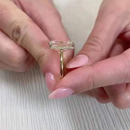8.20 TCW Emerald Lab Grown Diamond Engagement Ring | Hidden Halo Ring | IGI Certified 