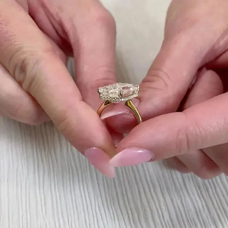 8.20 TCW Emerald Lab Grown Diamond Engagement Ring | Hidden Halo Ring | IGI Certified 