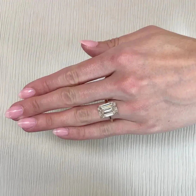8.20 TCW Emerald Lab Grown Diamond Engagement Ring | Hidden Halo Ring | IGI Certified 