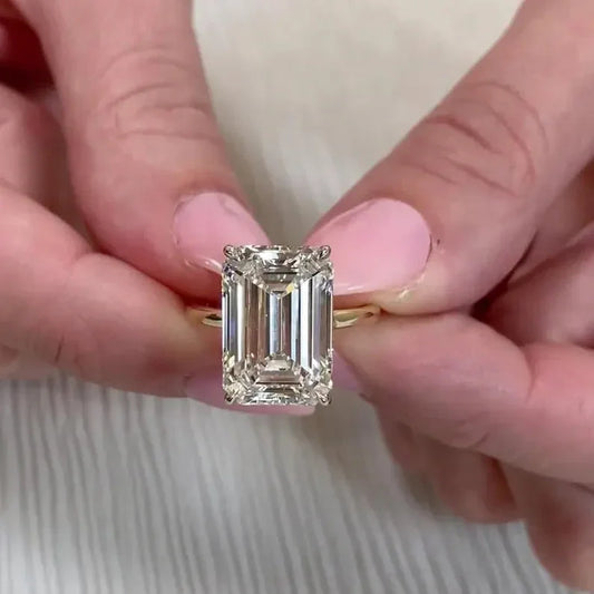 8.20 TCW Emerald Cut Lab Grown Diamond Engagement Ring Hidden Halo IGI Certified Bridal Wedding Ring Luxury Anniversary Gift Fine Jewelry Design