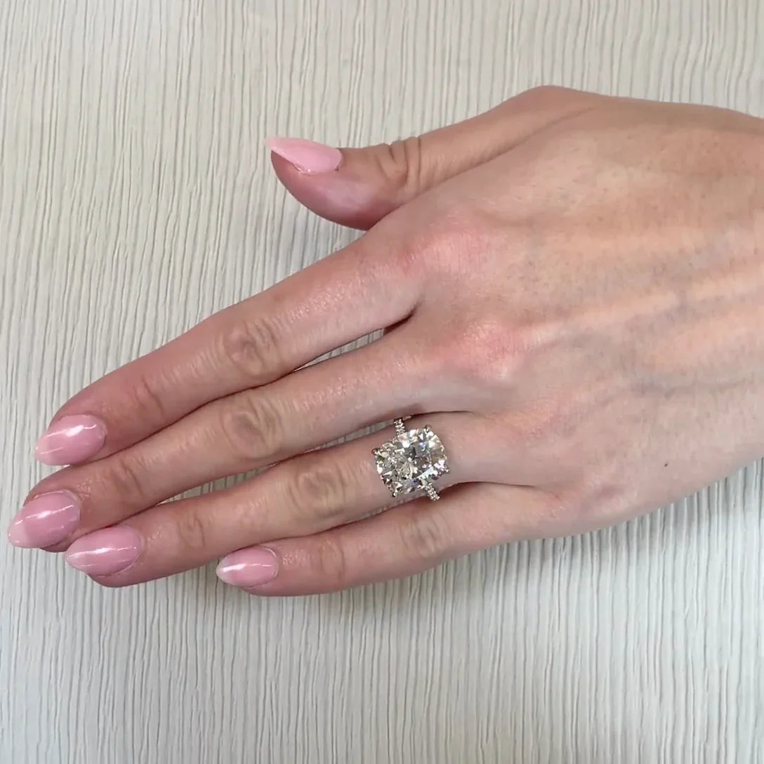 8.50 TCW Cushion Lab Diamond Engagement Ring IGI Certified Cathedral Setting Hidden Halo Bridal Wedding Ring Elegant Luxury Jewelry Gift for Her
