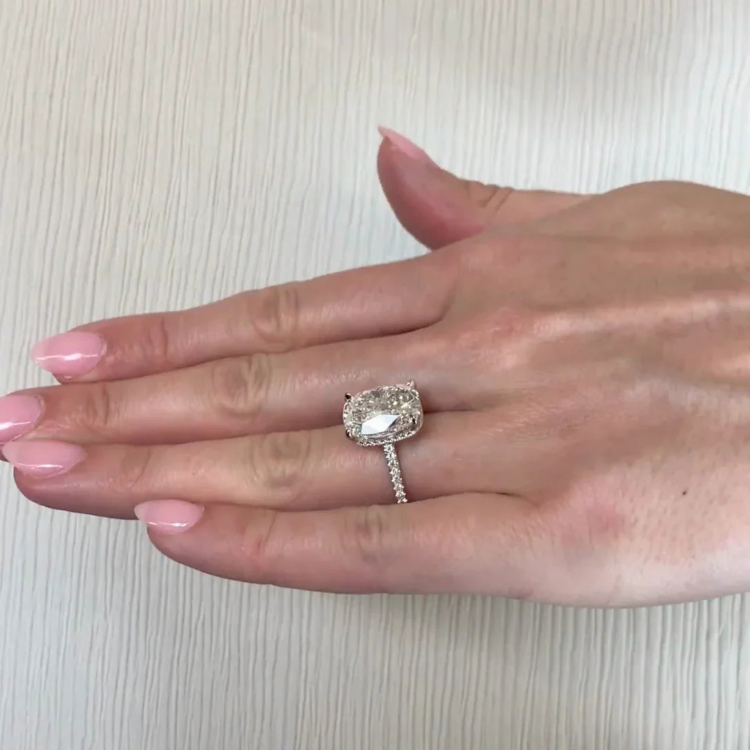 8.50 TCW Cushion Lab Grown Diamond Engagement Ring | Cathedral Setting with Hidden Halo | IGI Certified 