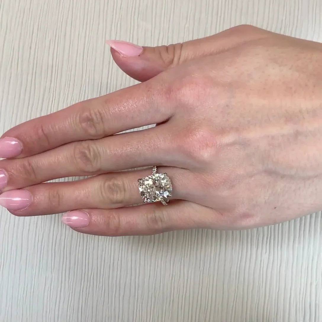 8.50 TCW Cushion Lab Grown Diamond Engagement Ring | Cathedral Setting with Hidden Halo | IGI Certified 