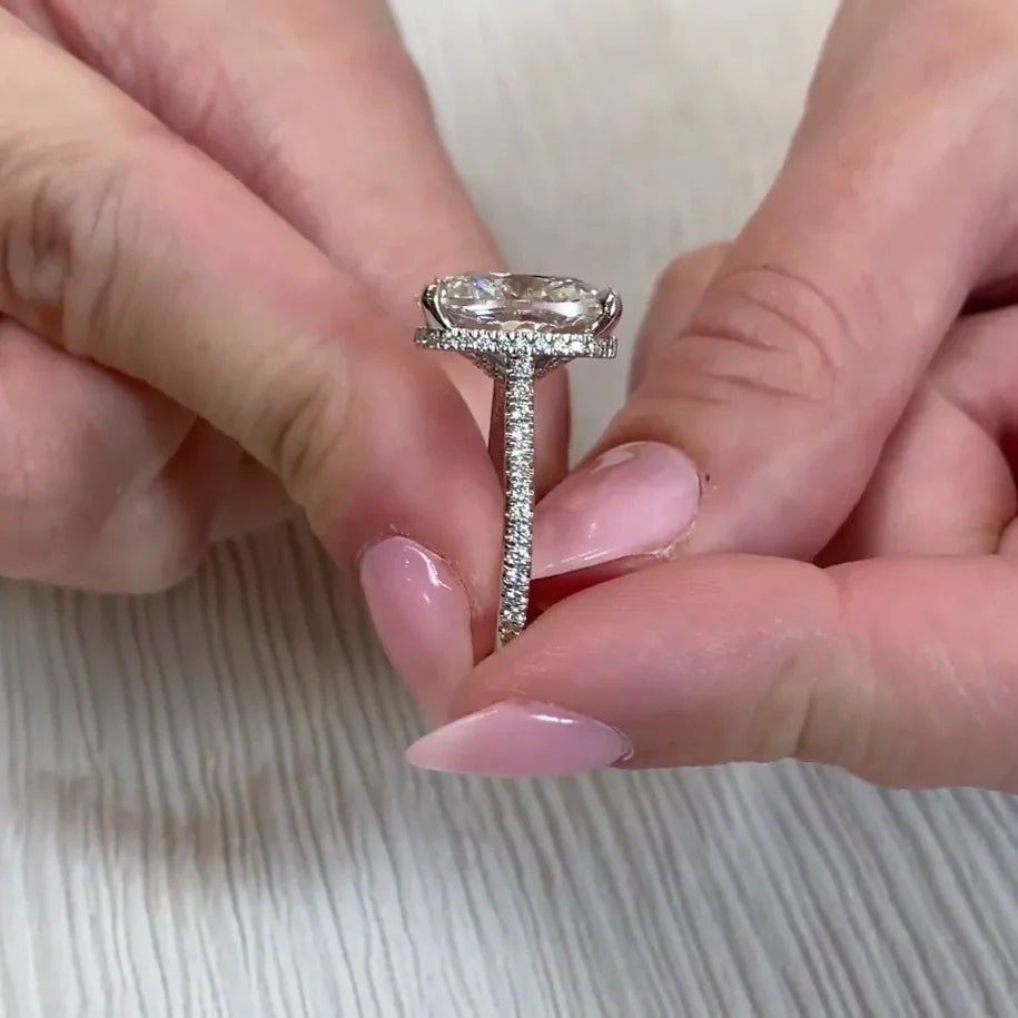 8.50 TCW Cushion Lab Grown Diamond Engagement Ring | Cathedral Setting with Hidden Halo | IGI Certified 